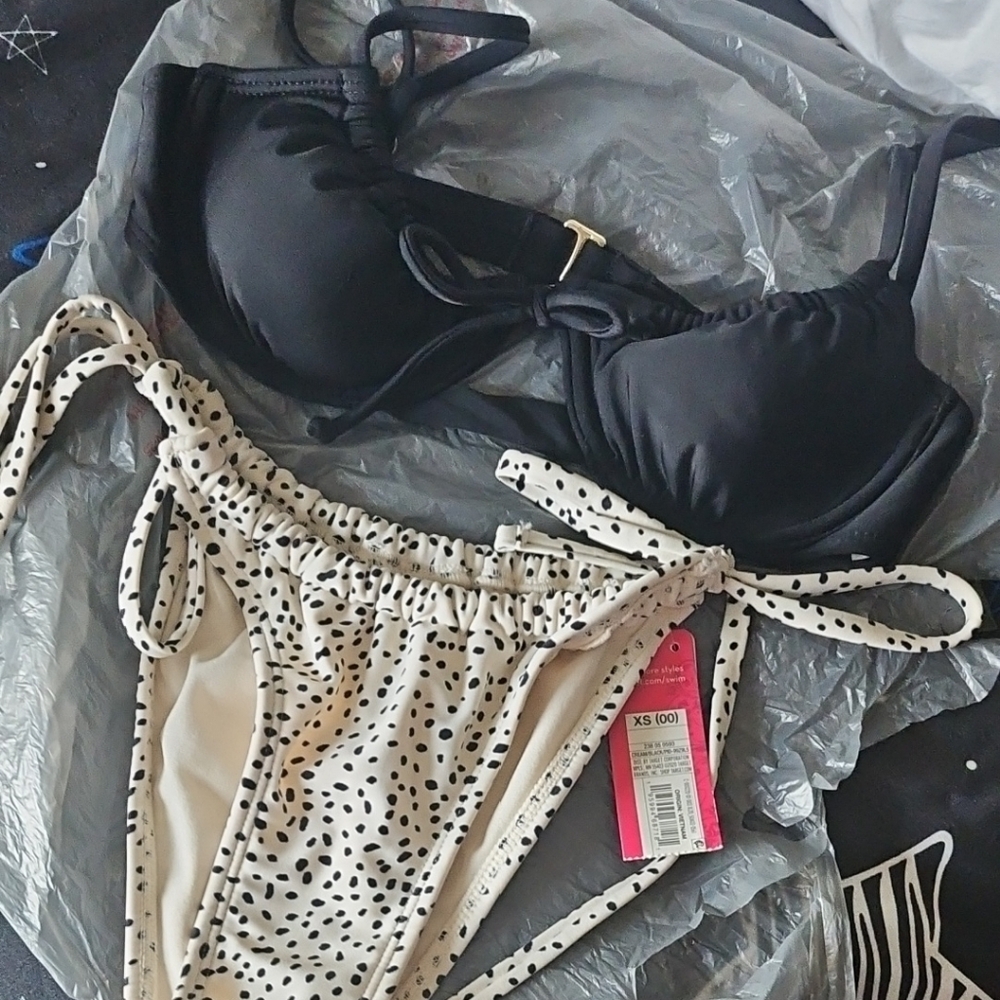 Xhilaration Black and Cream Polka Dot Bikini